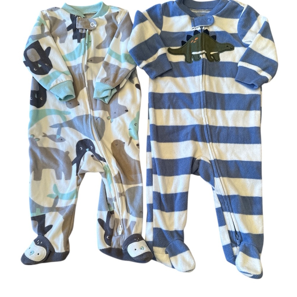 ❄️Carter's Blue and White Striped Dinosaur and Animal Footies